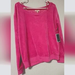 NWT Juicy Couture Sexy Magenta Pink Velour Boatneck Pull Over Sweater Top M